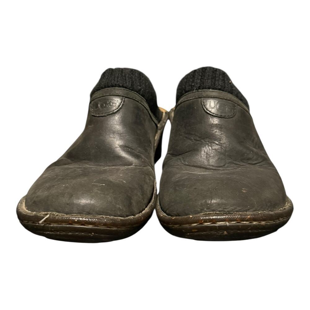 UGG Wedge Clog Shoes Women’s Size 8 Black Suede Shearling Lined Slip On Comfort - Picture 3 of 9